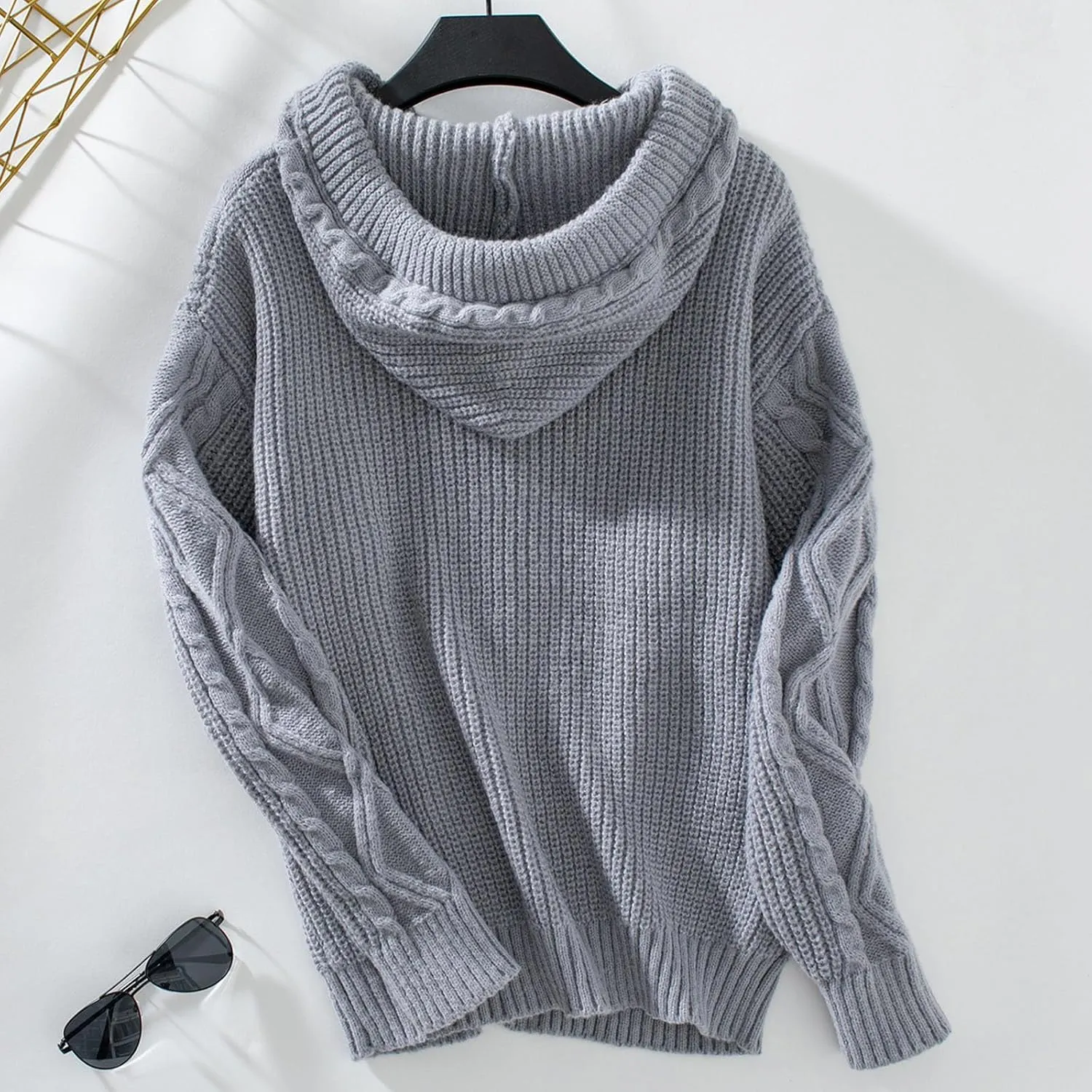 Cardigan Sweaters For Women Soft Chunky Button Down Hooded Sweater Fashion Cable Knit Open Front Cardigans Drawstring