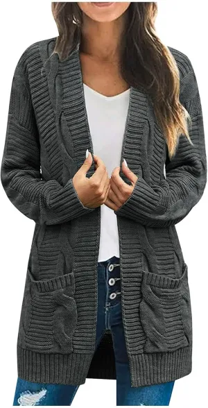 Cardigan Sweaters for Women Trendy Cable Knit Sweater Fall Clothes 2024 Long Sleeve Jackets Outerwear with Pockets
