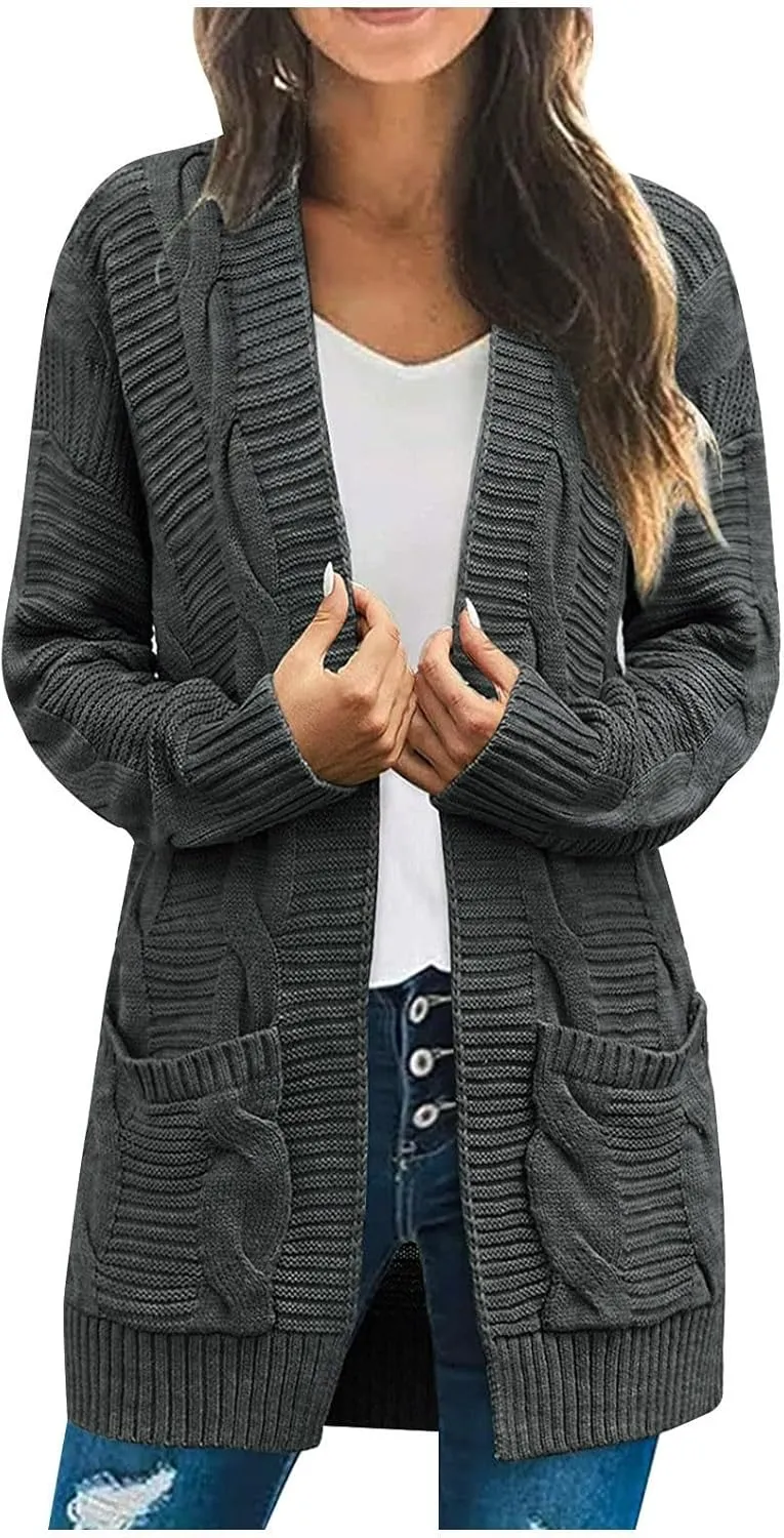 Cardigan Sweaters for Women Trendy Cable Knit Sweater Fall Clothes 2024 Long Sleeve Jackets Outerwear with Pockets