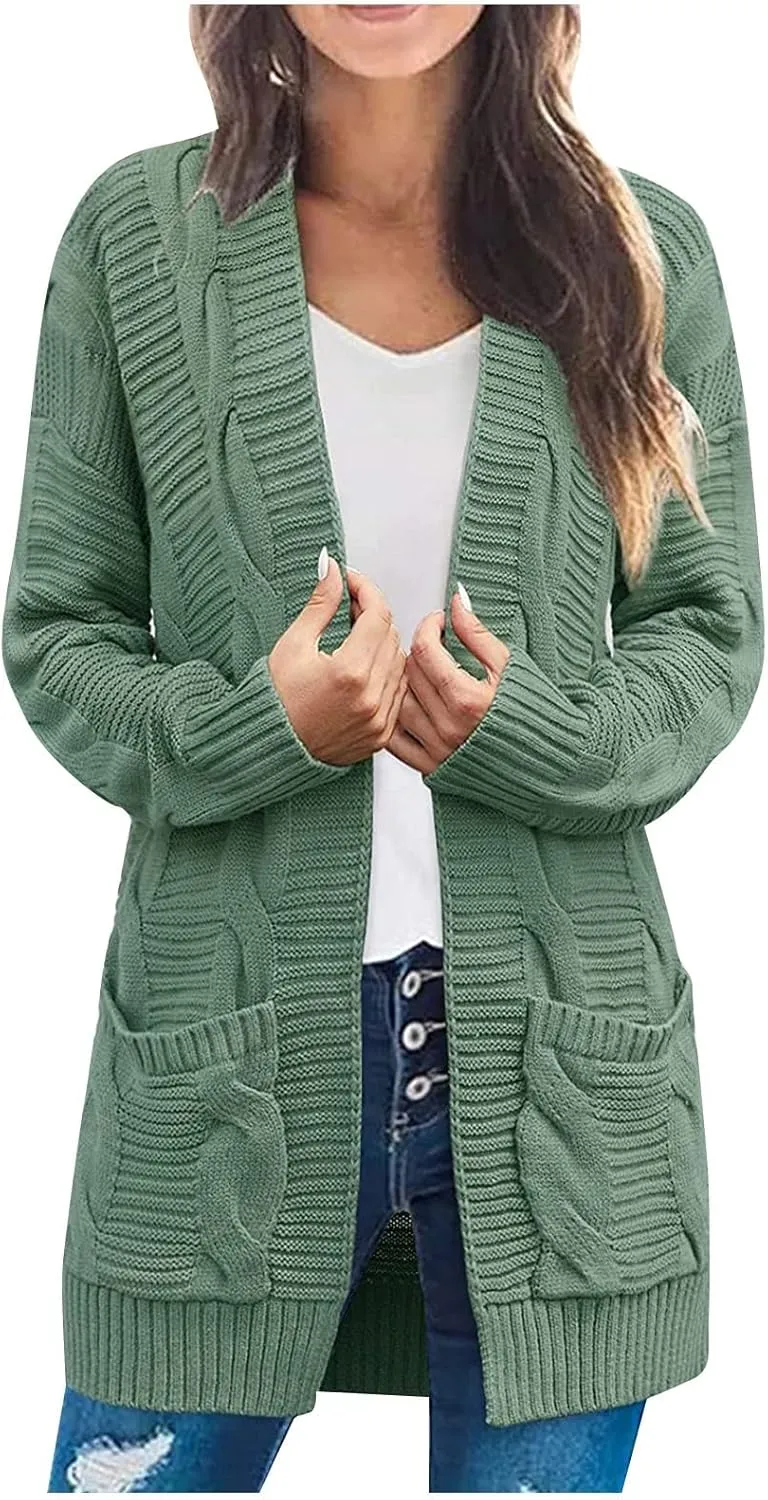 Cardigan Sweaters for Women Trendy Cable Knit Sweater Fall Clothes 2024 Long Sleeve Jackets Outerwear with Pockets