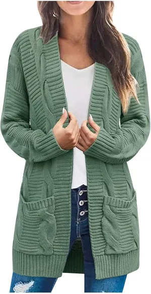Cardigan Sweaters for Women Trendy Cable Knit Sweater Fall Clothes 2024 Long Sleeve Jackets Outerwear with Pockets