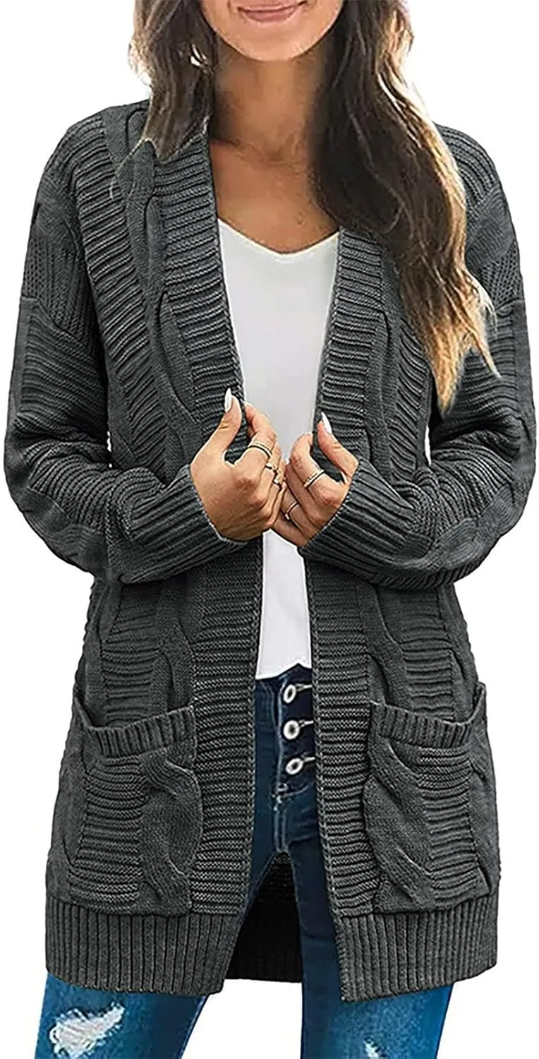 Cardigan Sweaters for Women Trendy Cable Knit Sweater Fall Clothes 2024 Long Sleeve Jackets Outerwear with Pockets