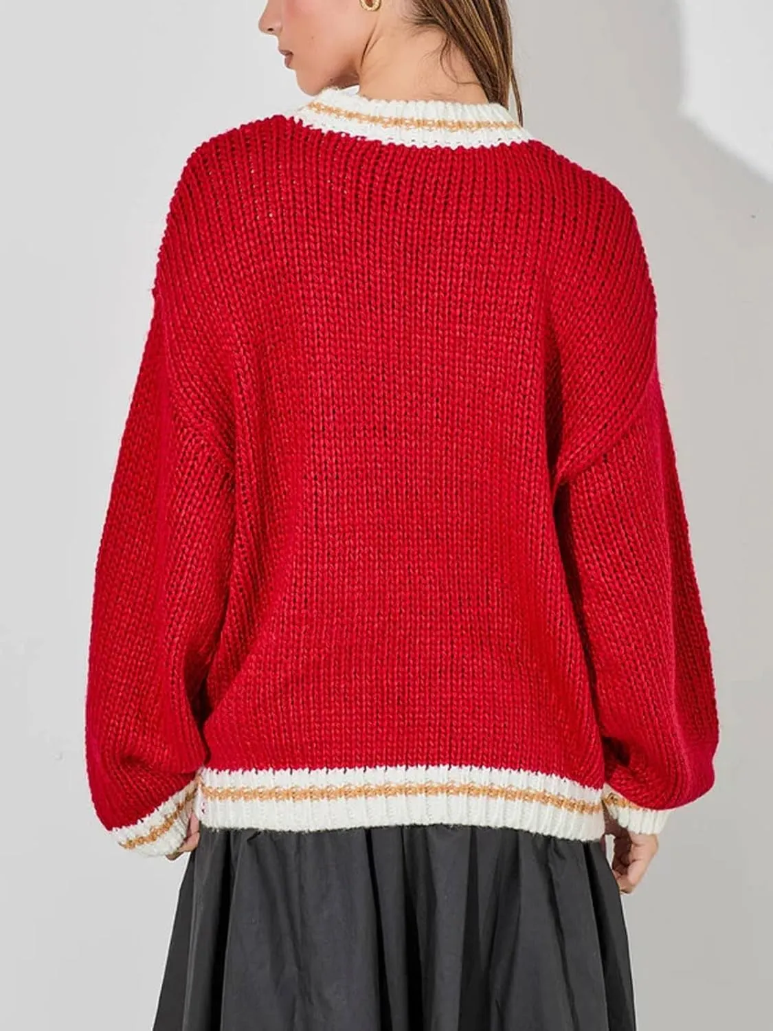 CHARTOU Fall Chunky Pullover Sweaters for Women 2024 Trendy Y2k Knit Letter Contrast Color Outwear Tops Cute