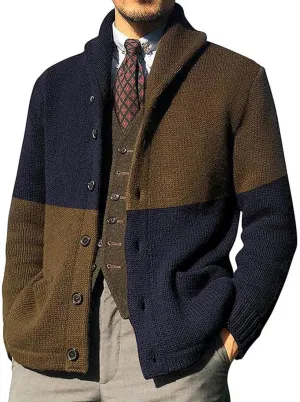 CHARTOU Men's Shawl Collar Open Front Cardigan Color Block Knitwear Sweater Jacket