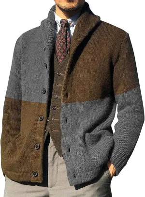 CHARTOU Men's Shawl Collar Open Front Cardigan Color Block Knitwear Sweater Jacket