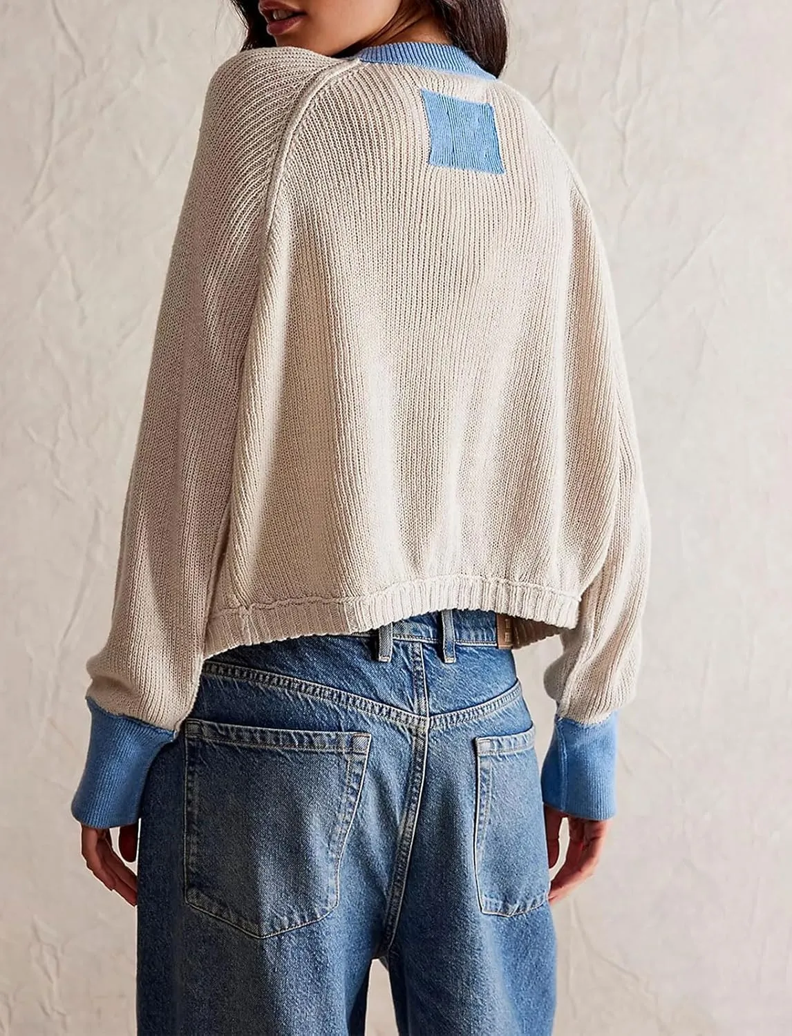 CHARTOU Women Button Up Cable Knit Sweater Jacket Fall Color Block Short Knitted Cropped Cardigan Sweater Y2k Crop Top
