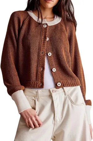 CHARTOU Women Button Up Cable Knit Sweater Jacket Fall Color Block Short Knitted Cropped Cardigan Sweater Y2k Crop Top