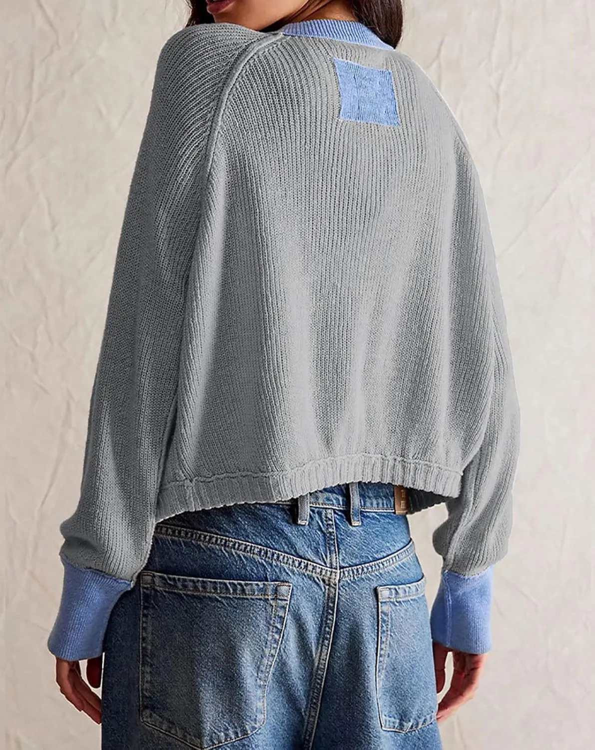 CHARTOU Women Button Up Cable Knit Sweater Jacket Fall Color Block Short Knitted Cropped Cardigan Sweater Y2k Crop Top