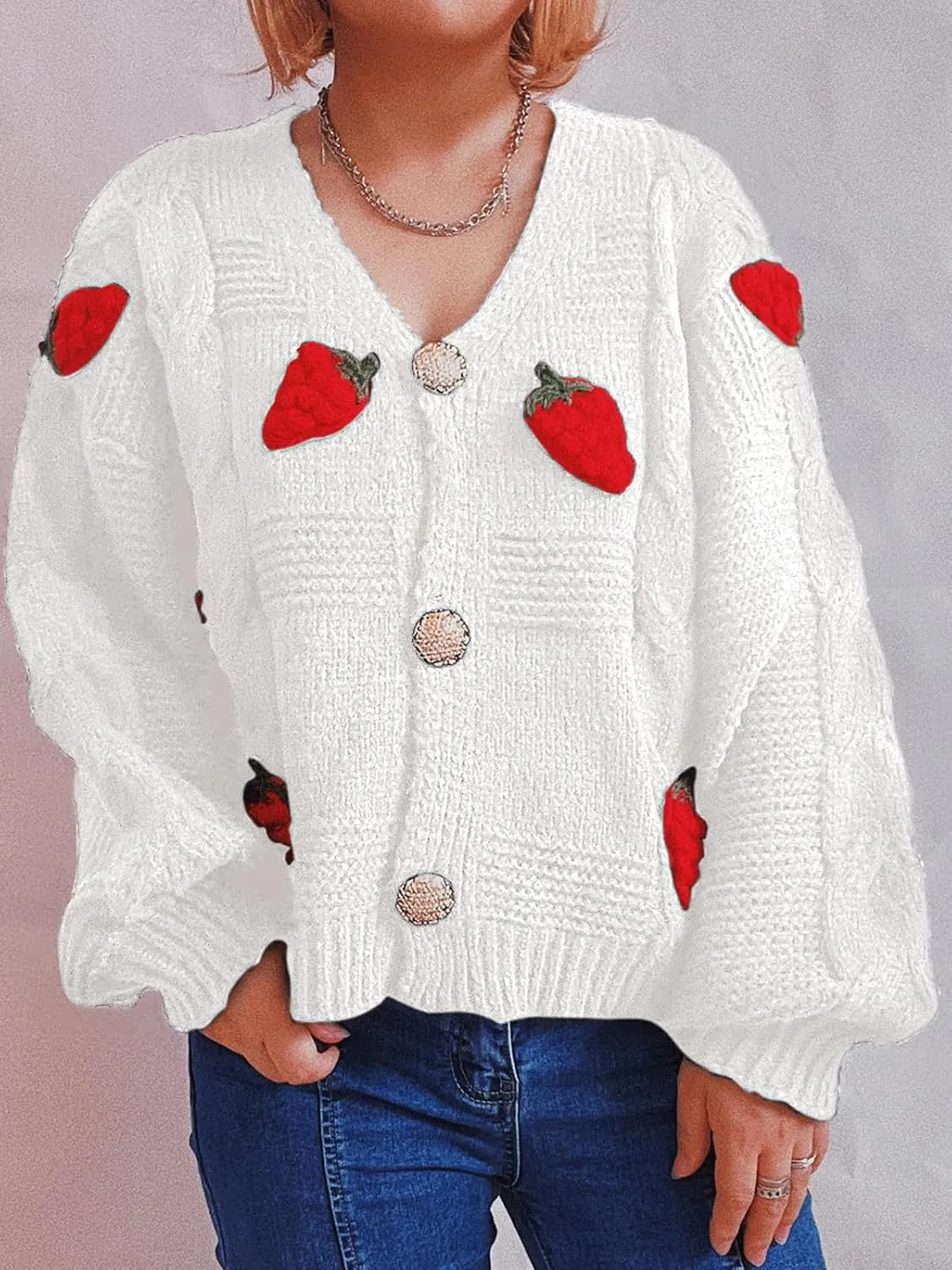 CHARTOU Women's Cute Cropped Rib Knit Cardigan Button Down Long Sleeve Y2K Sweater Embroider V Neck Outfits