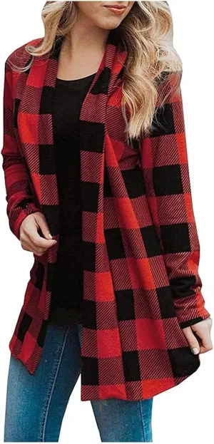 Checkered Cardigan for Women 2024 Trendy Long Sleeve Loose Soft Flannel Shirt Buffalo Plaid Fall Outfits with Pockets