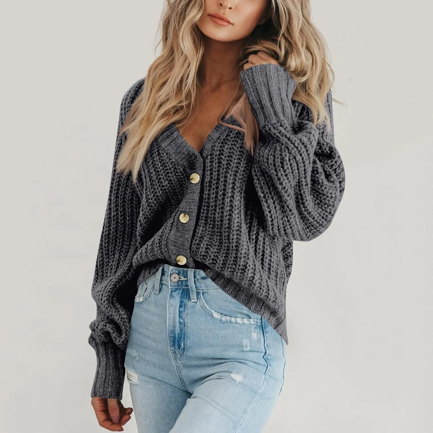 Chunky Cardigan Sweaters for Women Cable Knit Open Front Cardigan with Pockets Oversized Loose Long Sleeve Sweaters