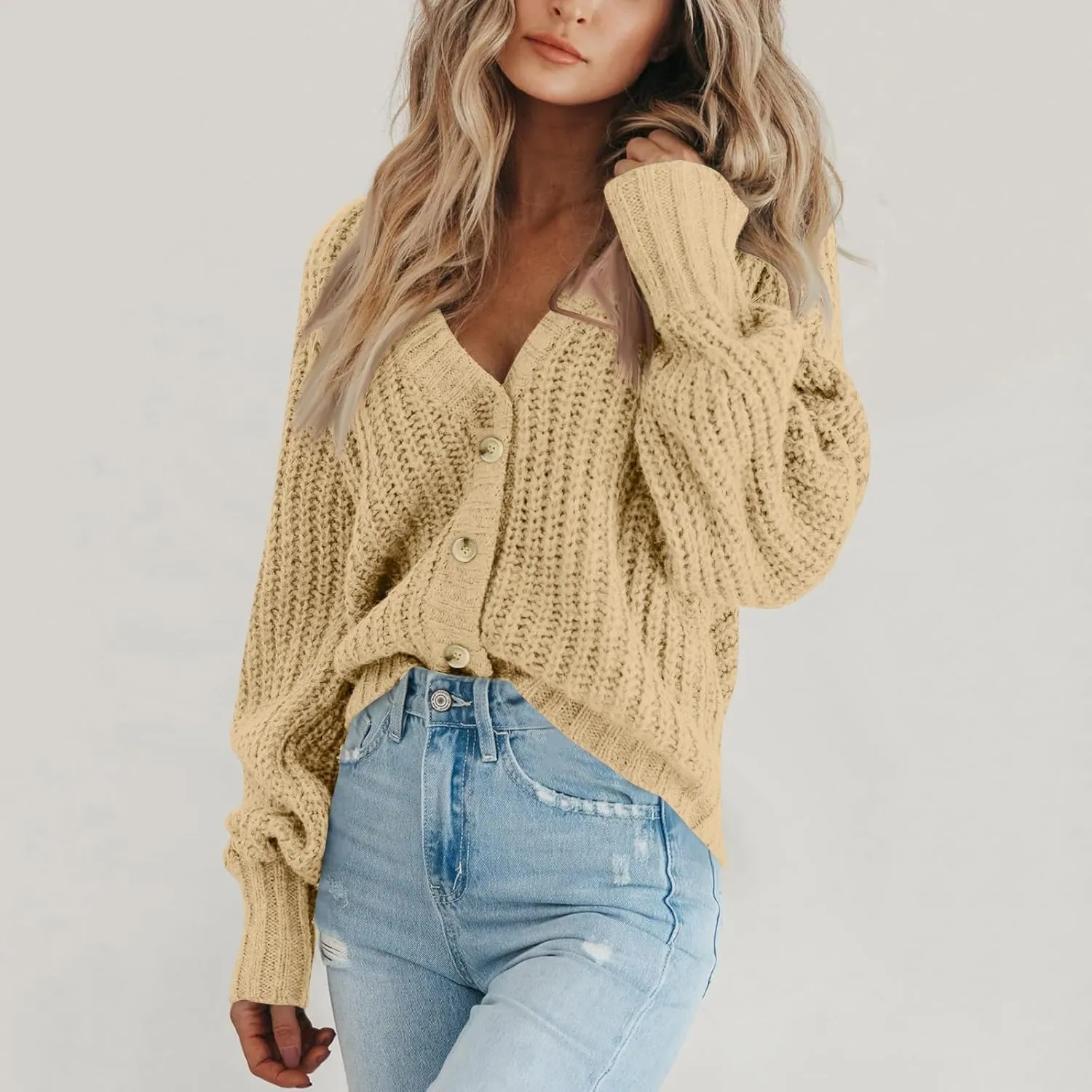 Chunky Cardigan Sweaters for Women Cable Knit Open Front Cardigan with Pockets Oversized Loose Long Sleeve Sweaters