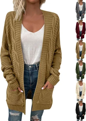Chunky Cardigan Sweaters for Women Lightweight Long Sleeve Cardigan Cable Knit Open Front Cardigan with Pockets