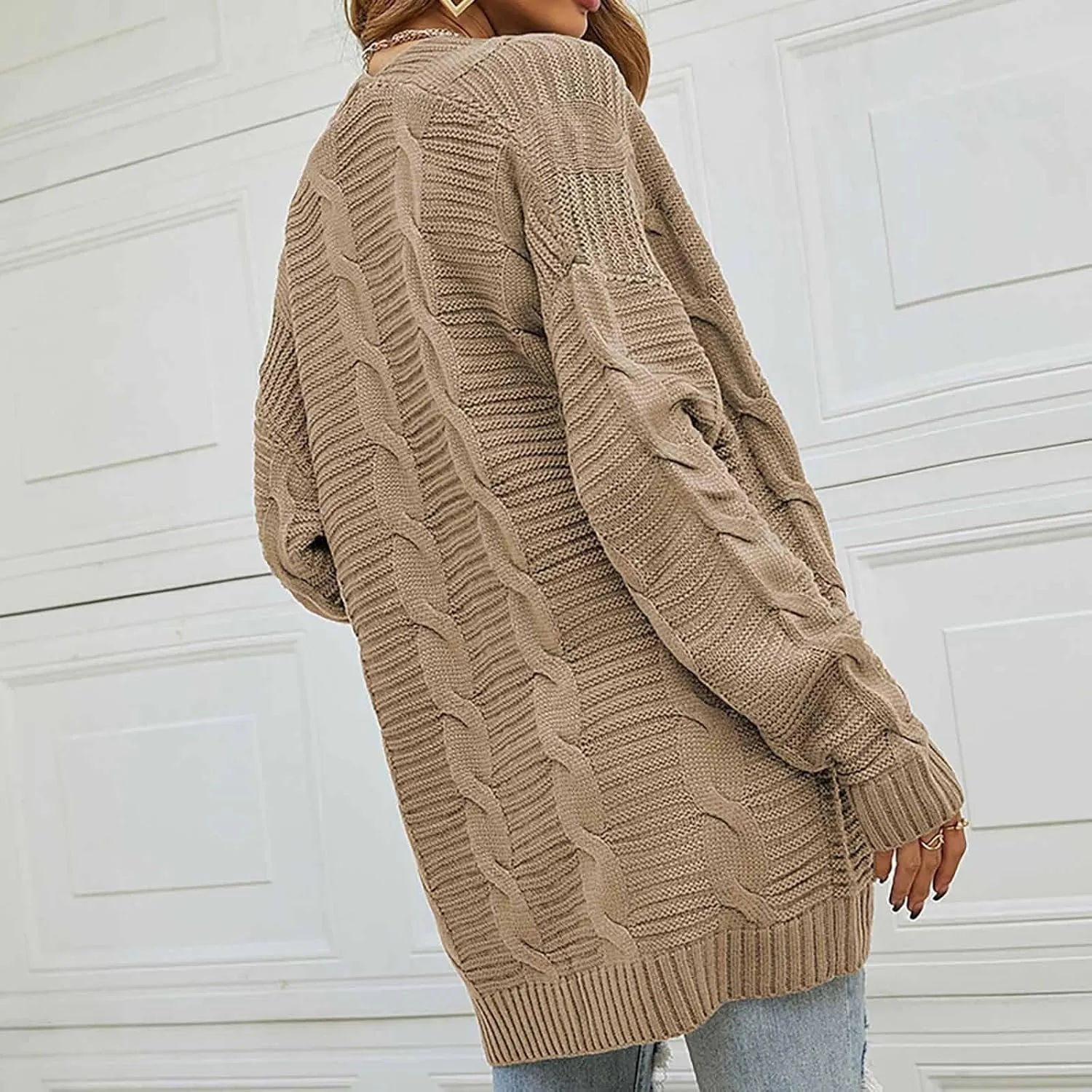 Chunky Cardigan Sweaters for Women Lightweight Long Sleeve Cardigan Cable Knit Open Front Cardigan with Pockets