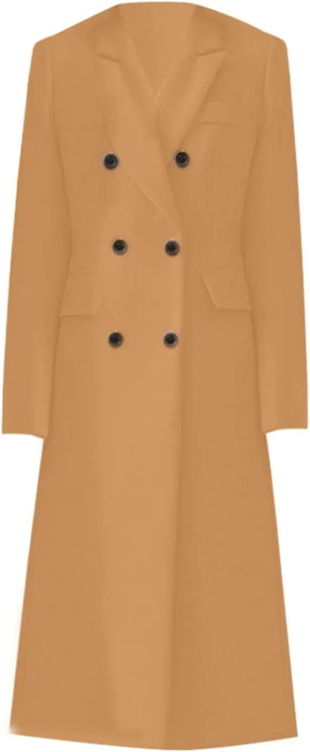 Classic Long Women'S Trench Coat - Timeless, Warm Windproof Jacket For Any Occasion Double-Breasted Woolen Coat