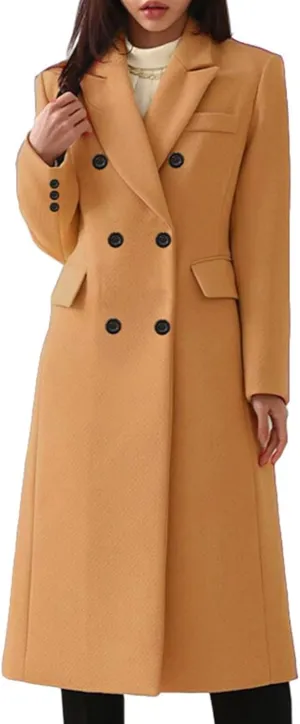 Classic Long Women'S Trench Coat - Timeless, Warm Windproof Jacket For Any Occasion Double-Breasted Woolen Coat