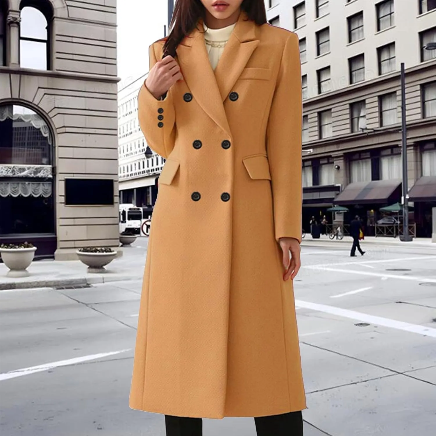 Classic Long Women'S Trench Coat - Timeless, Warm Windproof Jacket For Any Occasion Double-Breasted Woolen Coat