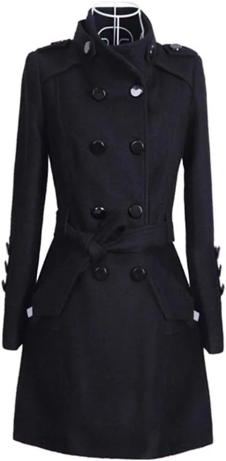 cooki Fall Jackets for Women 2023 Women Wool Trench Coat Winter Double-Breasted Jacket with Belts Casual Winter Classic Coat