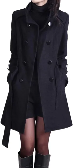 cooki Fall Jackets for Women 2023 Women Wool Trench Coat Winter Double-Breasted Jacket with Belts Casual Winter Classic Coat