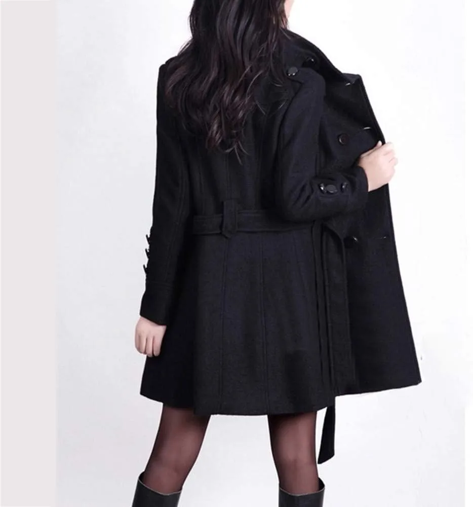 cooki Fall Jackets for Women 2023 Women Wool Trench Coat Winter Double-Breasted Jacket with Belts Casual Winter Classic Coat