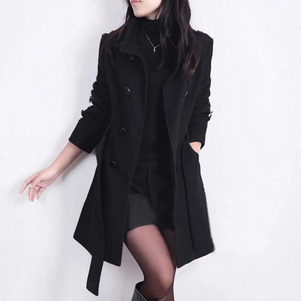 cooki Fall Jackets for Women 2023 Women Wool Trench Coat Winter Double-Breasted Jacket with Belts Casual Winter Classic Coat