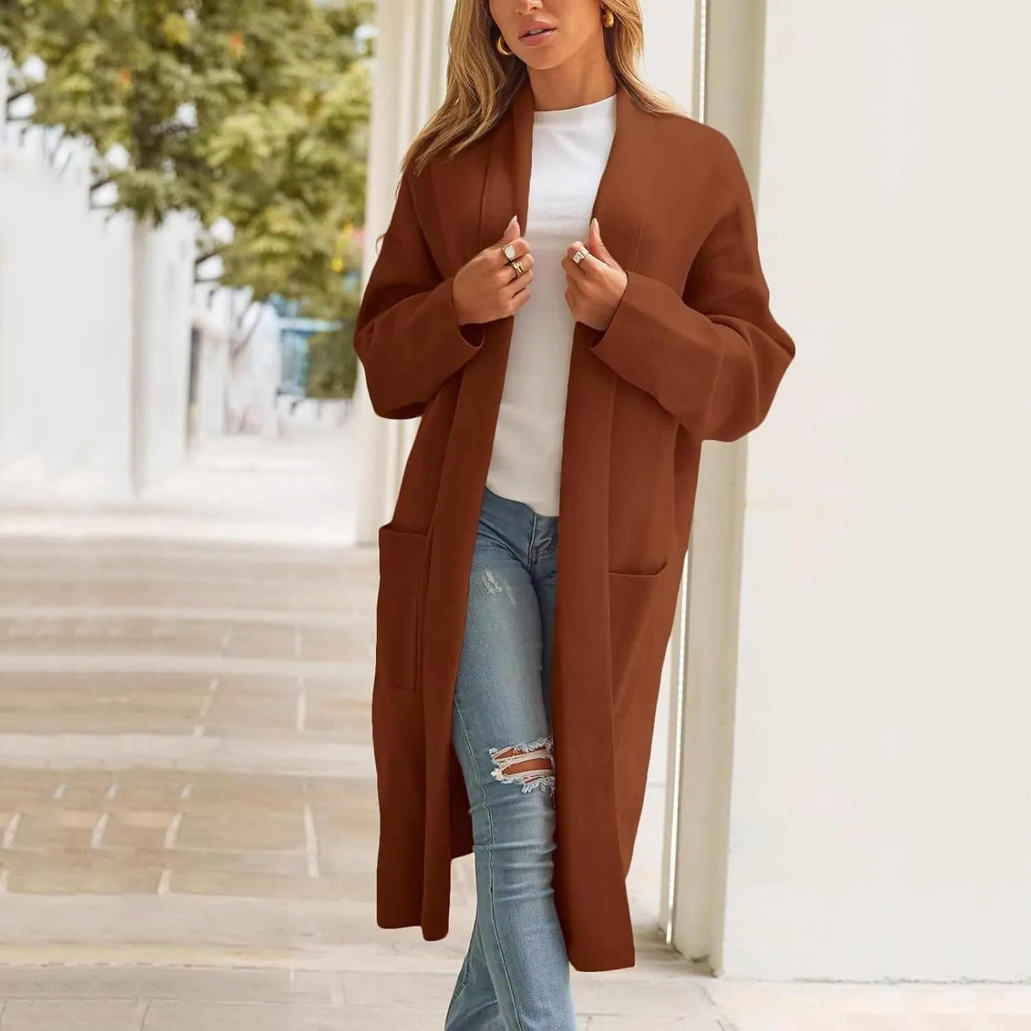 cooki Womens Coats Winter Sweater Cardigan Sweater Open Front Coats Wool Blend Trench Coats Casual Overcoats Long Soft Jacket