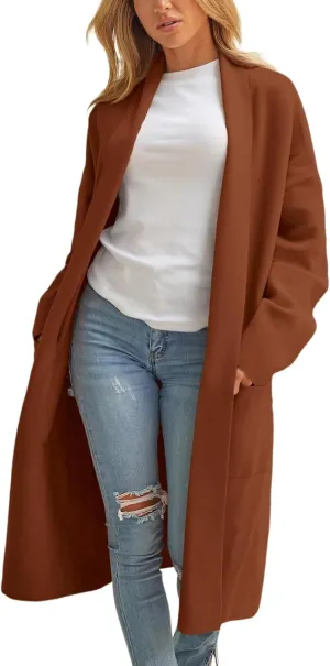cooki Womens Coats Winter Sweater Cardigan Sweater Open Front Coats Wool Blend Trench Coats Casual Overcoats Long Soft Jacket