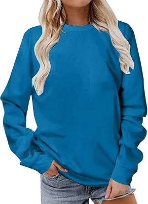 Crew Neck Sweatshirts Women Loose Soft Long Sleeve Basic Shirts Comfy Pullover Tops Fall Fashion Outfits Clothes 2024