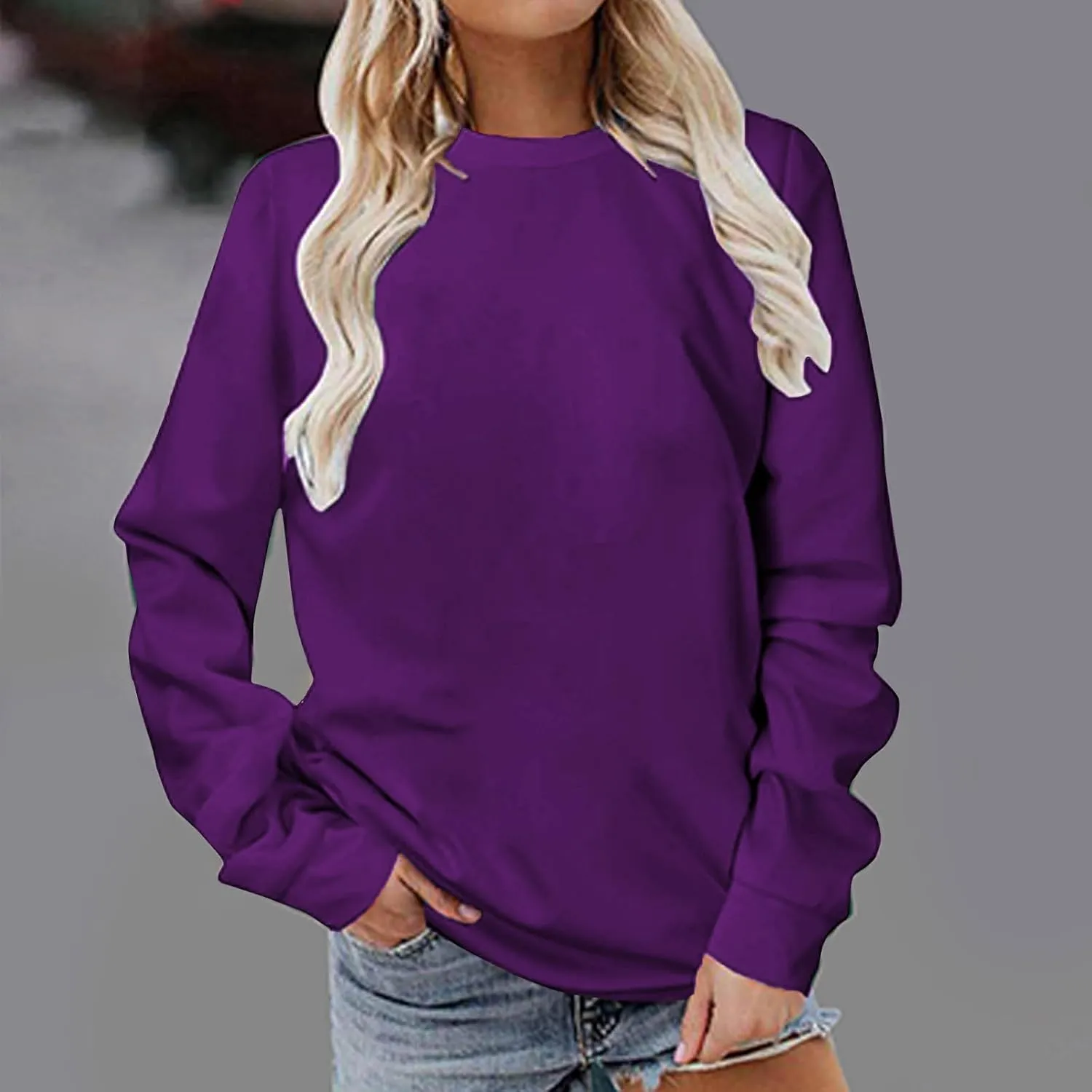 Crew Neck Sweatshirts Women Loose Soft Long Sleeve Basic Shirts Comfy Pullover Tops Fall Fashion Outfits Clothes 2024