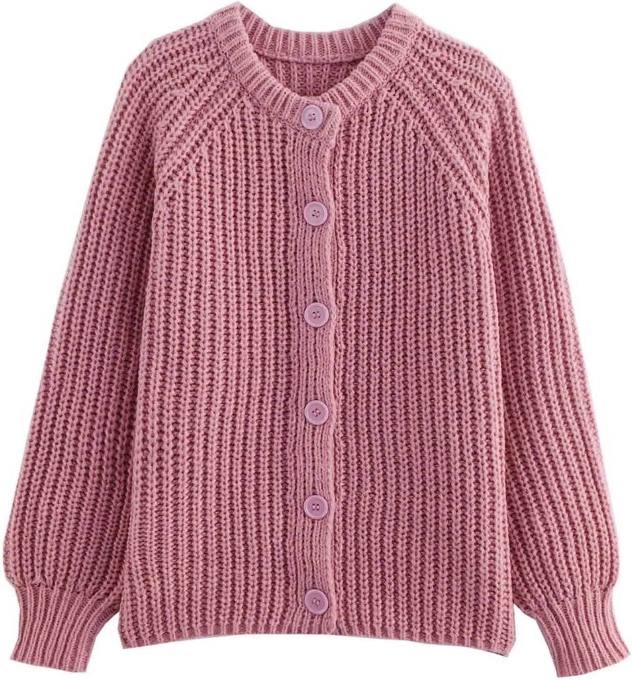 Crochet Cardigan Sweaters for Women Tops Chunky Knitted Crew Neck Long Sleeve Open Front Coat Button Down Jackets