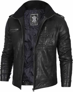 Decrum Mens Leather Jacket – Cafe Racer Style Casual Leather Jackets For Men