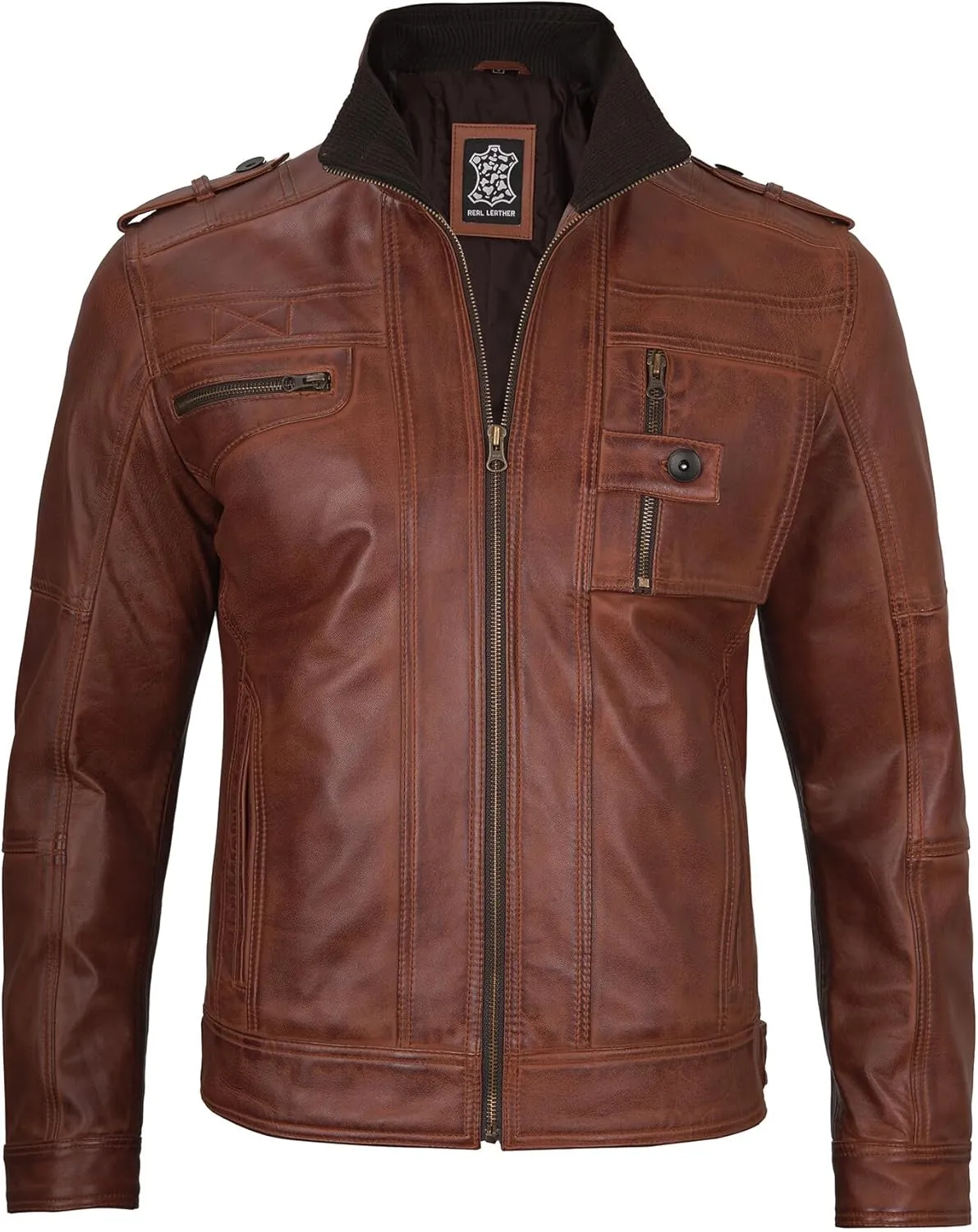 Decrum Mens Leather Jacket – Cafe Racer Style Casual Leather Jackets For Men