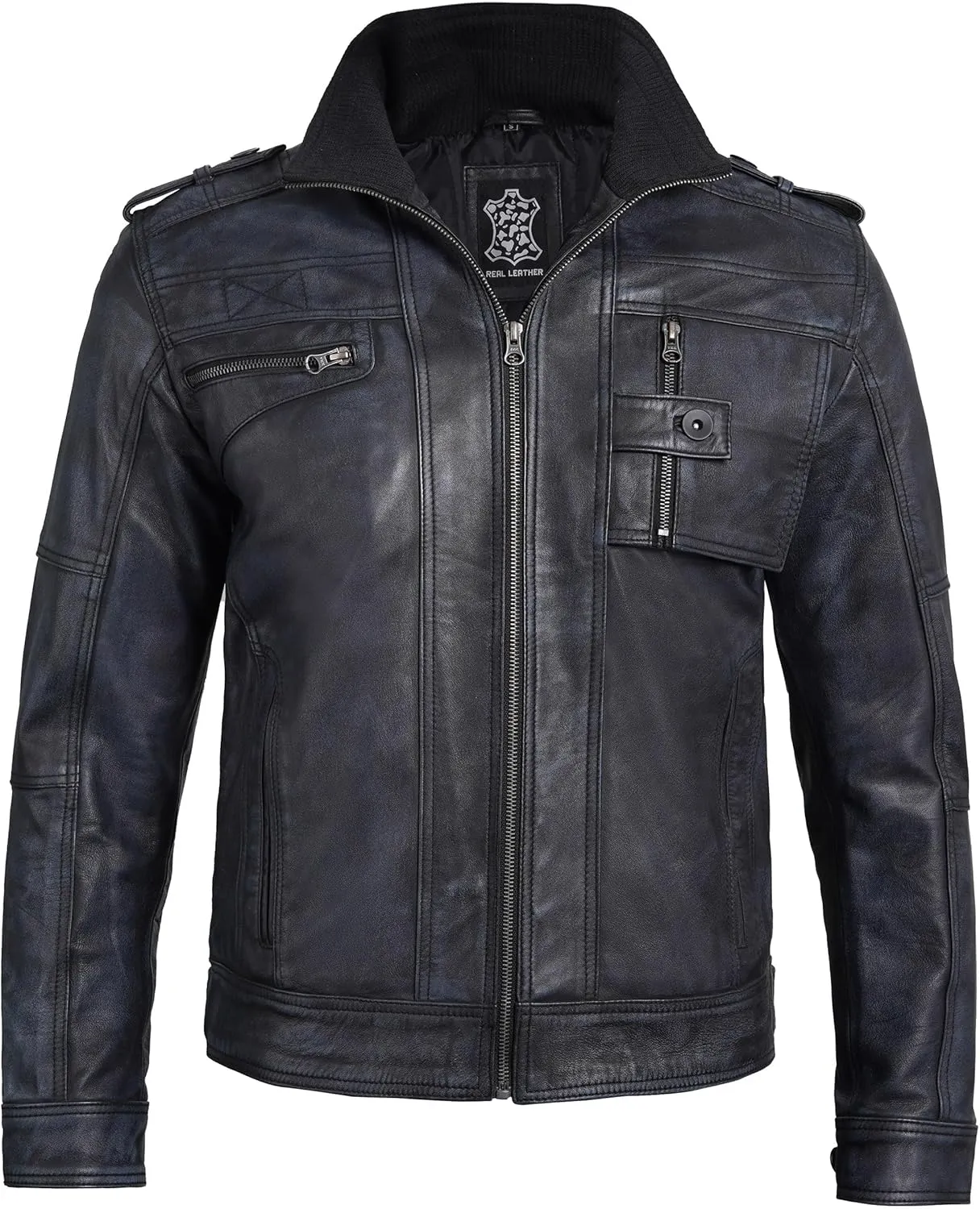Decrum Mens Leather Jacket – Cafe Racer Style Casual Leather Jackets For Men