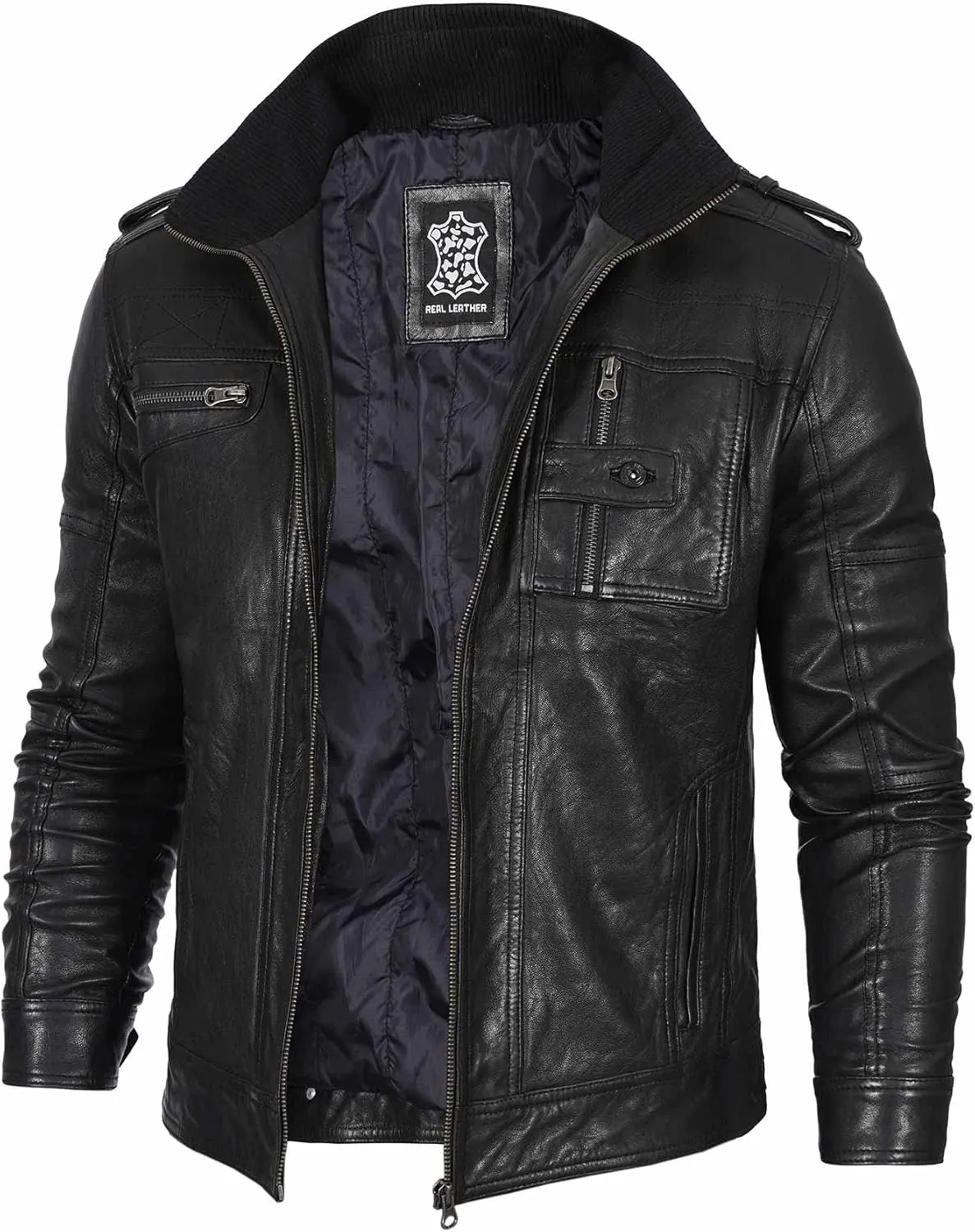 Decrum Mens Leather Jacket – Cafe Racer Style Casual Leather Jackets For Men