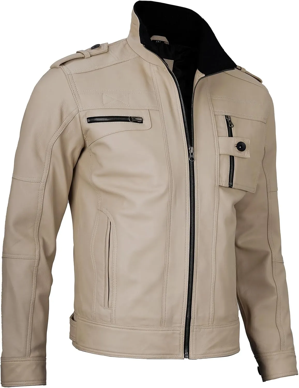 Decrum Mens Leather Jacket – Cafe Racer Style Casual Leather Jackets For Men