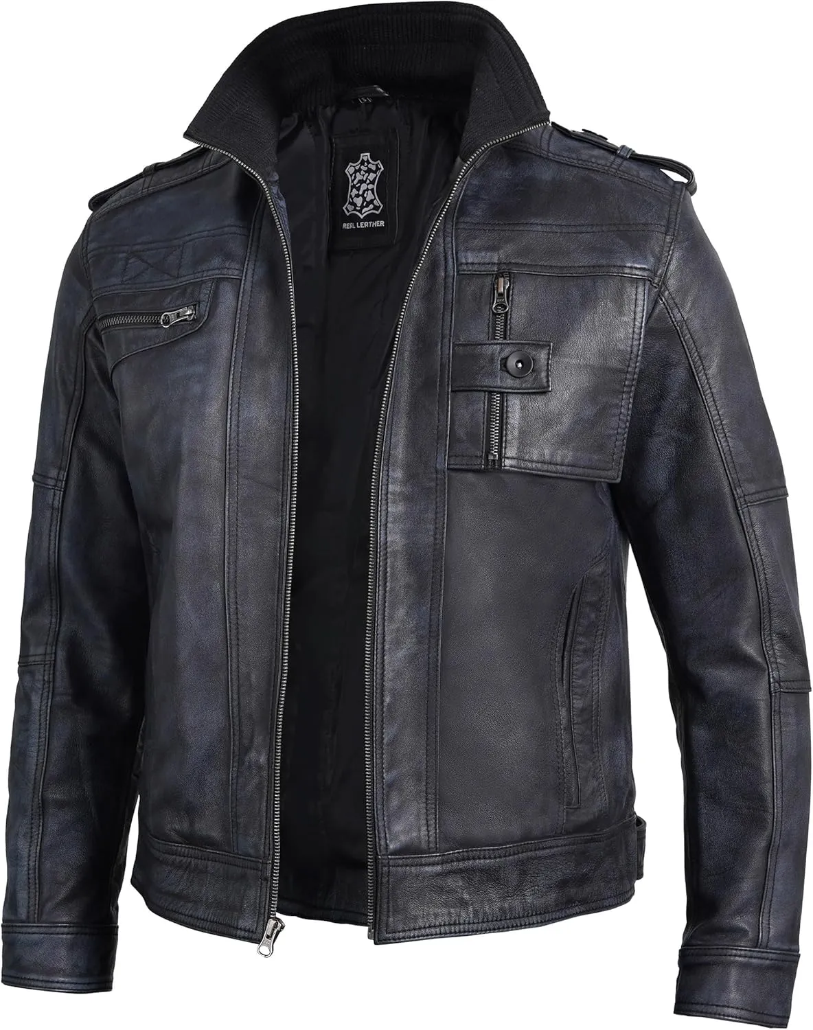Decrum Mens Leather Jacket – Cafe Racer Style Casual Leather Jackets For Men