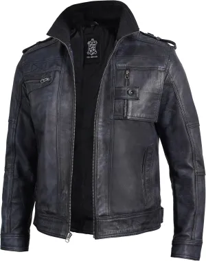 Decrum Mens Leather Jacket – Cafe Racer Style Casual Leather Jackets For Men