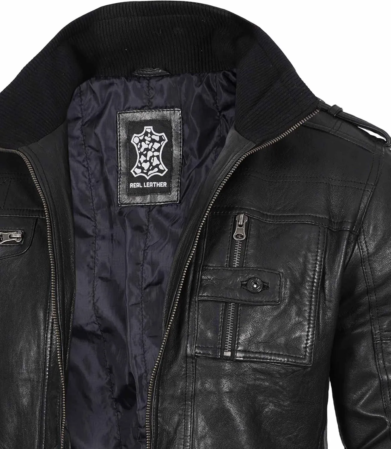 Decrum Mens Leather Jacket – Cafe Racer Style Casual Leather Jackets For Men