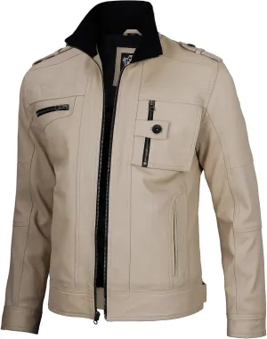 Decrum Mens Leather Jacket – Cafe Racer Style Casual Leather Jackets For Men