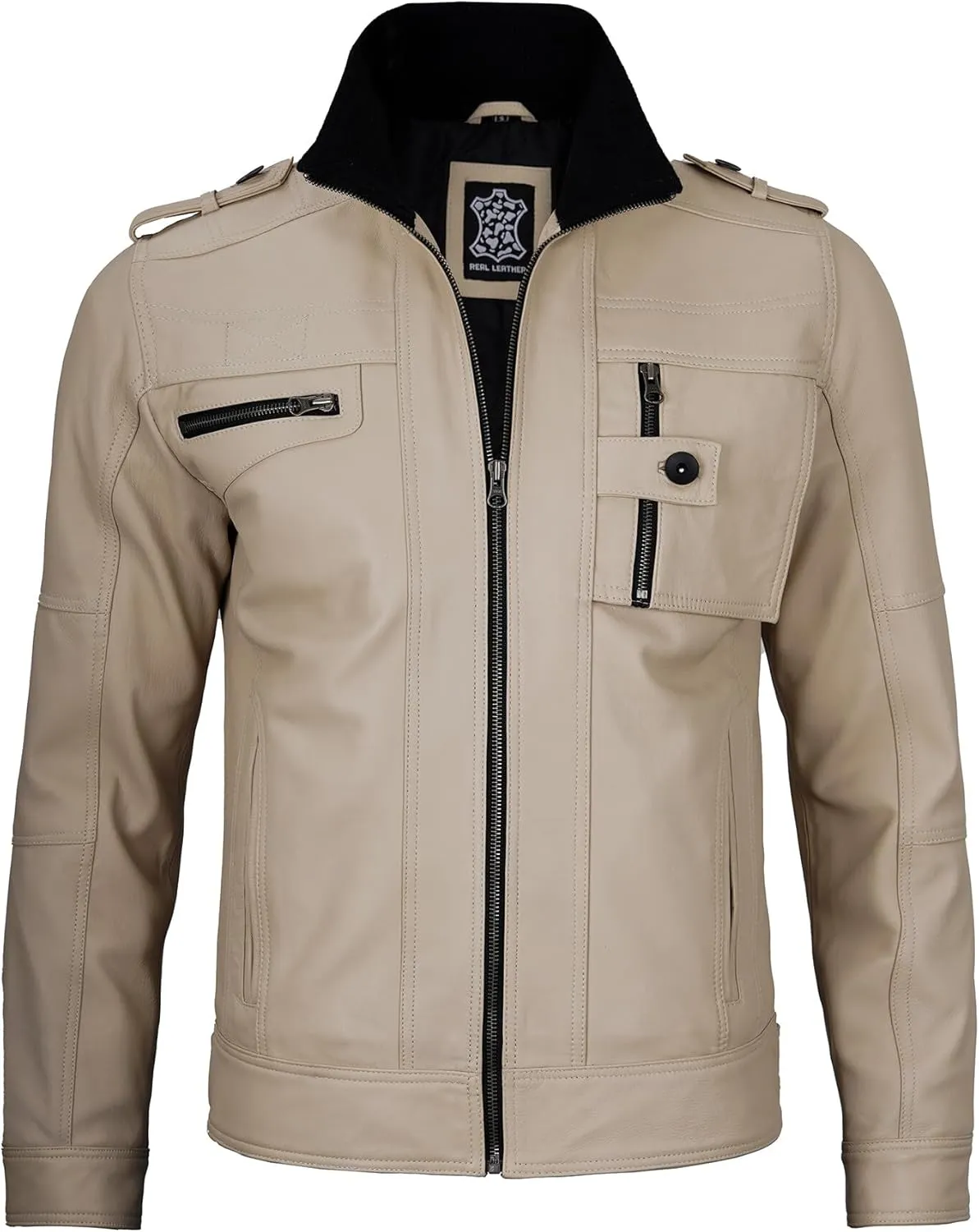 Decrum Mens Leather Jacket – Cafe Racer Style Casual Leather Jackets For Men