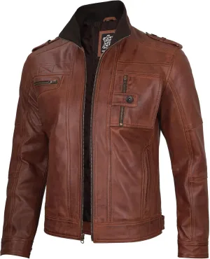 Decrum Mens Leather Jacket – Cafe Racer Style Casual Leather Jackets For Men