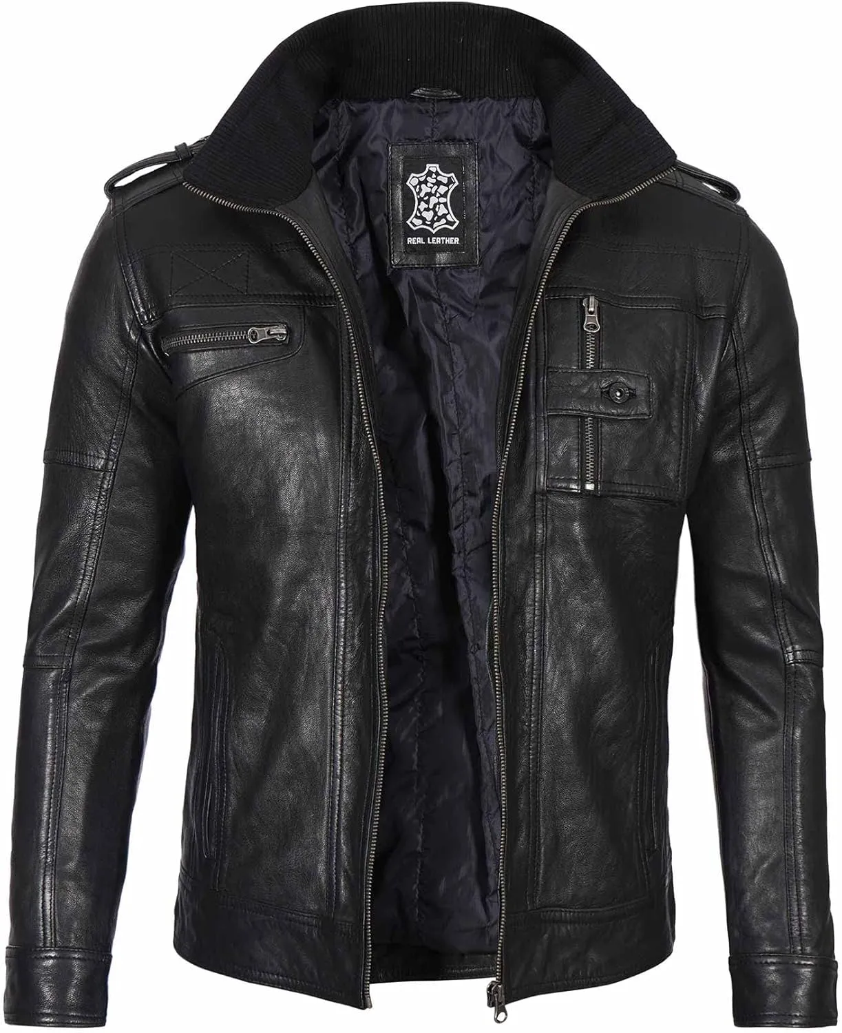 Decrum Mens Leather Jacket – Cafe Racer Style Casual Leather Jackets For Men