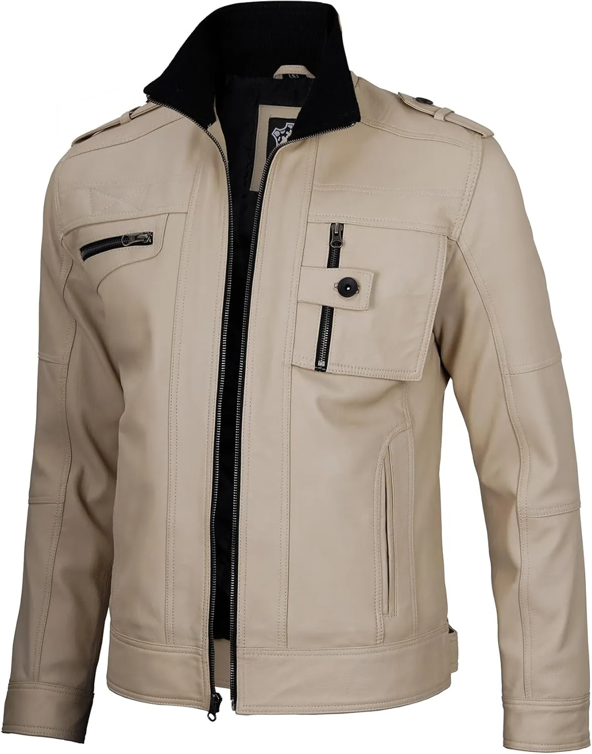 Decrum Mens Leather Jacket – Cafe Racer Style Casual Leather Jackets For Men