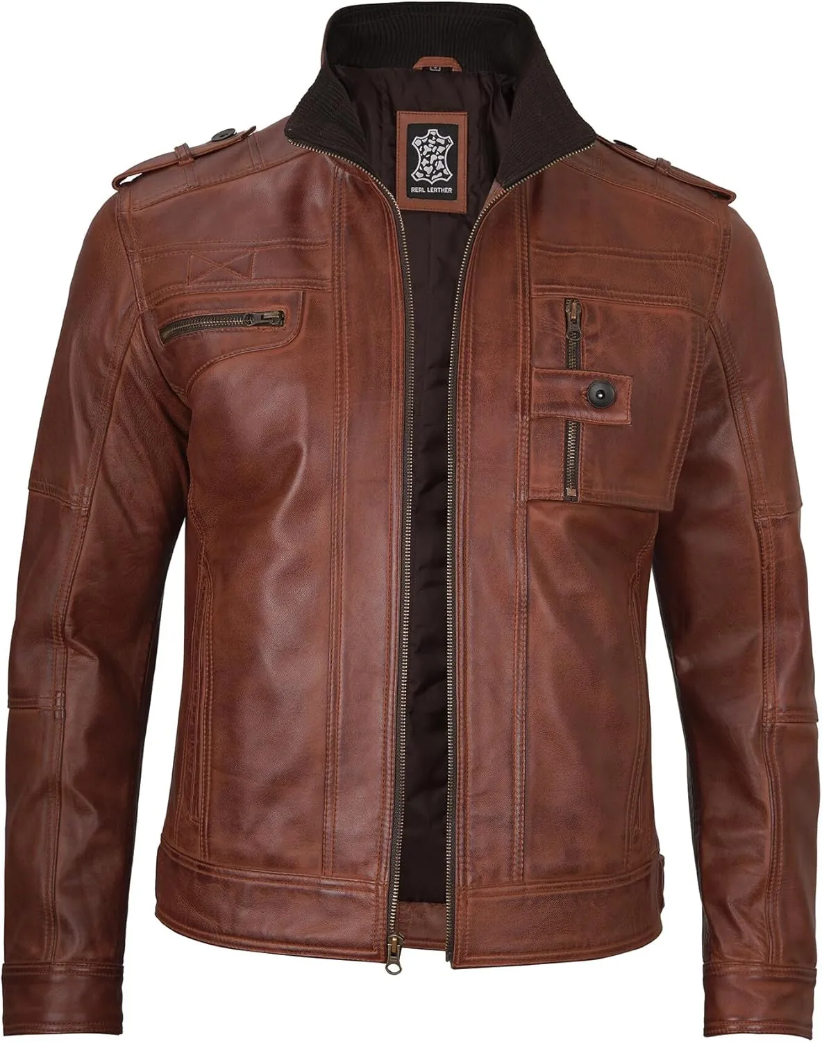 Decrum Mens Leather Jacket – Cafe Racer Style Casual Leather Jackets For Men