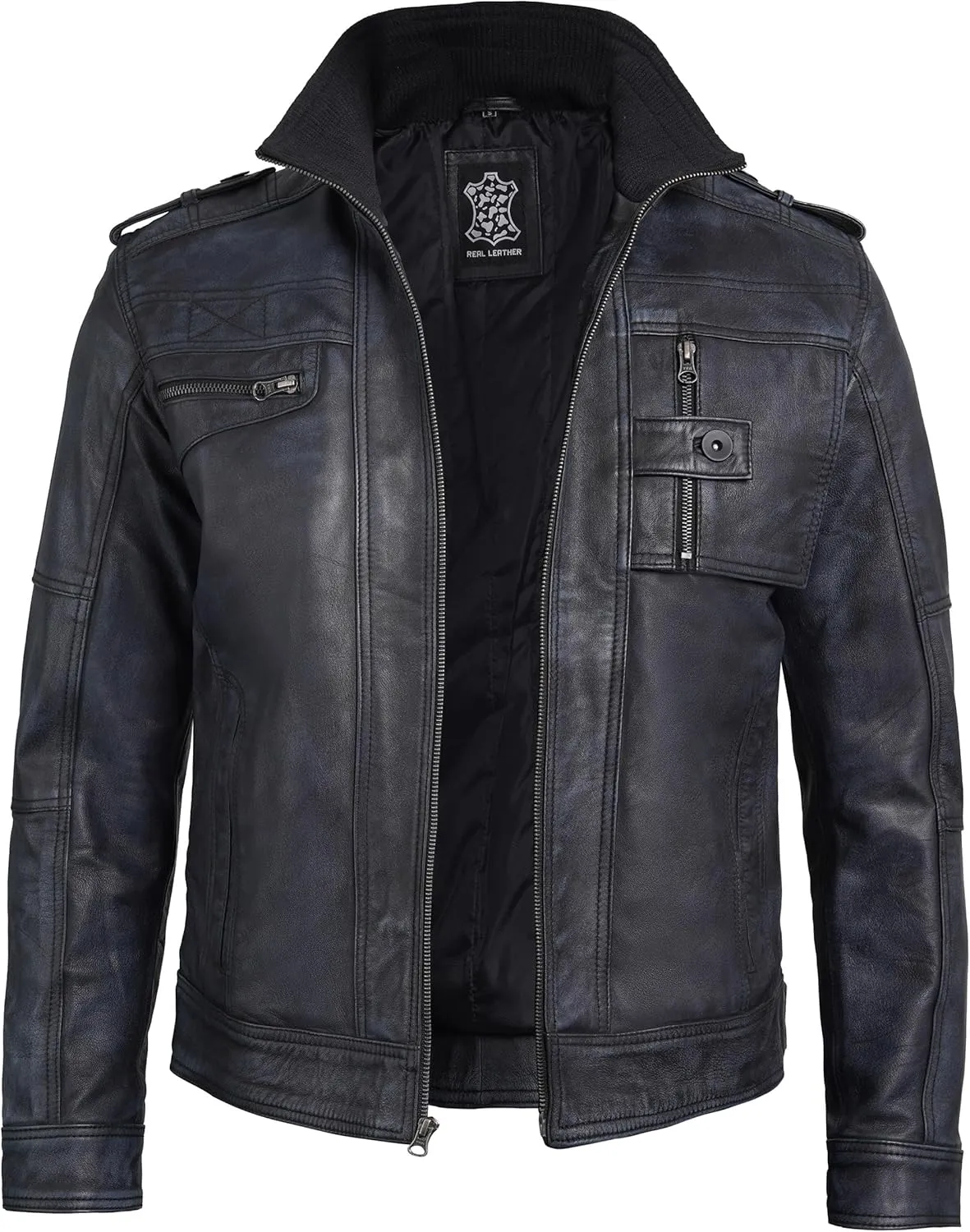Decrum Mens Leather Jacket – Cafe Racer Style Casual Leather Jackets For Men