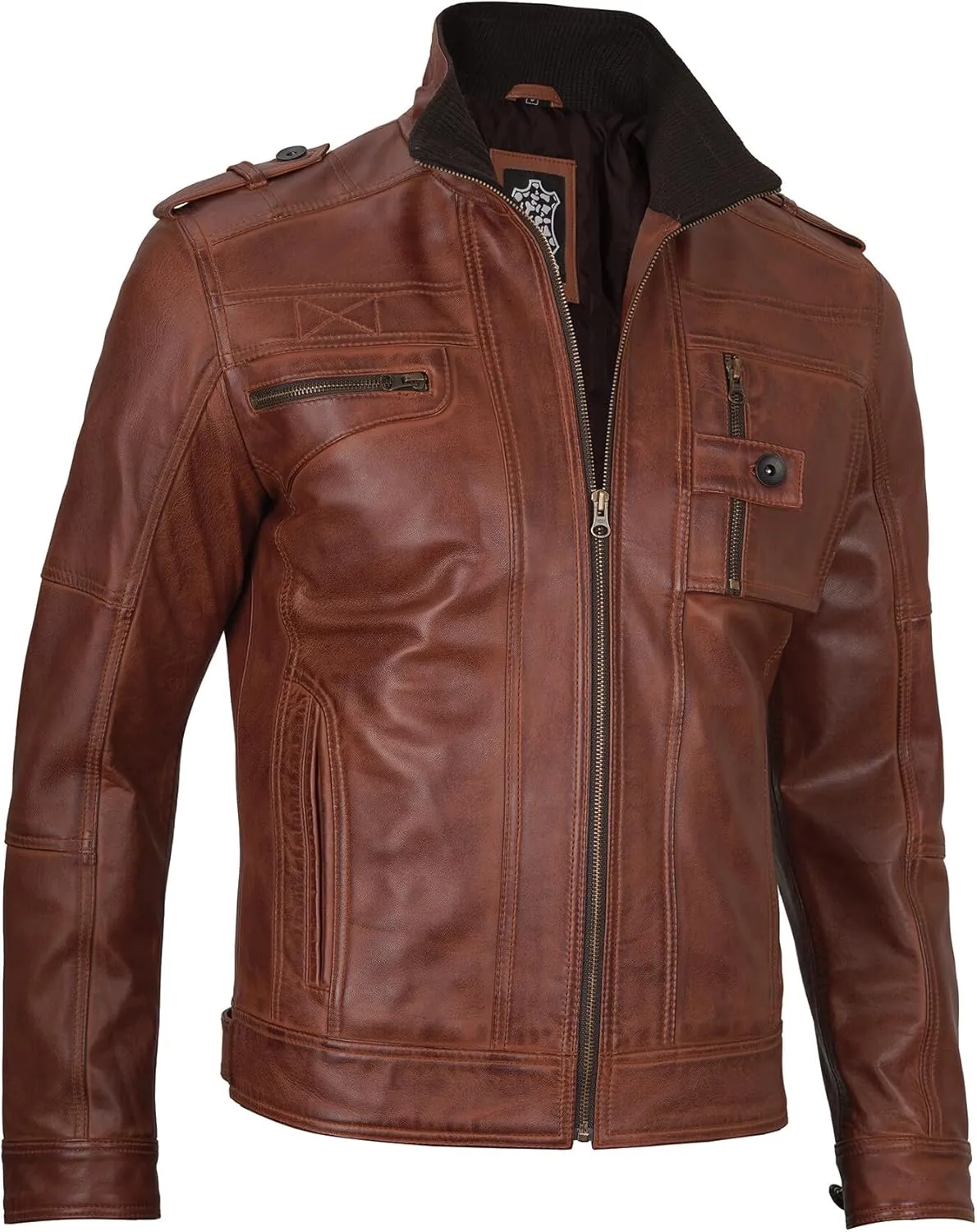 Decrum Mens Leather Jacket – Cafe Racer Style Casual Leather Jackets For Men