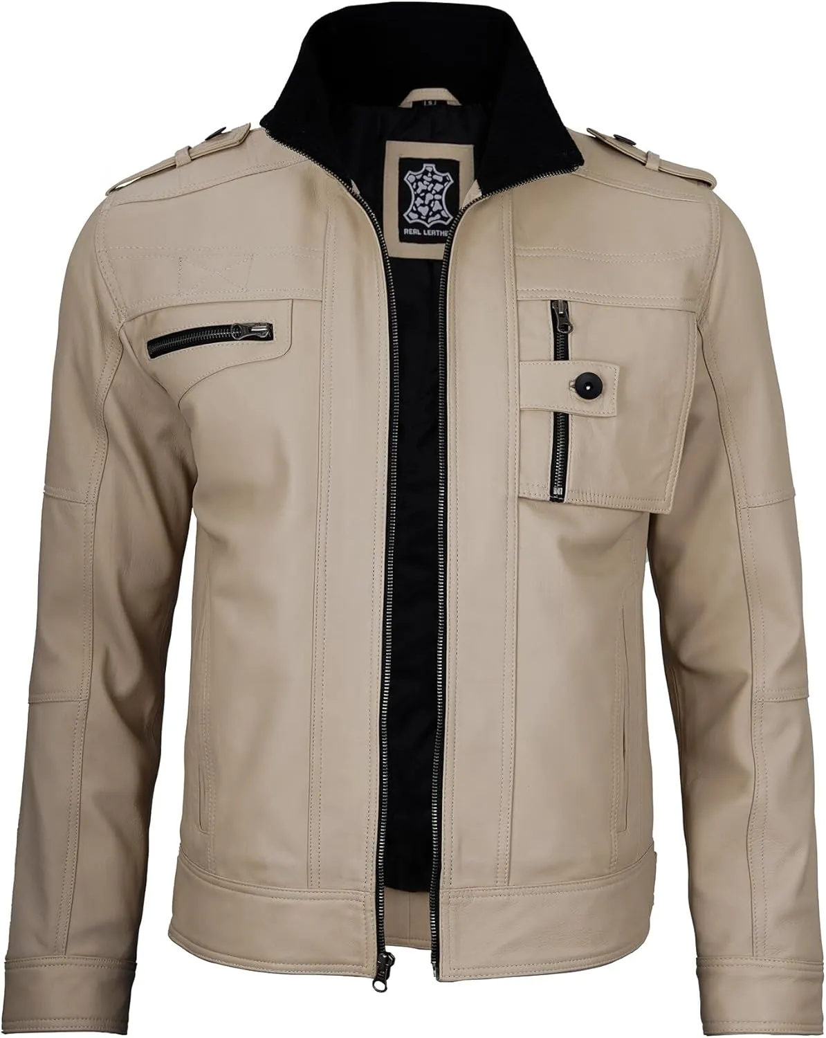 Decrum Mens Leather Jacket – Cafe Racer Style Casual Leather Jackets For Men