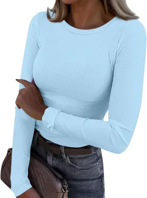 DINEVE Sweater for Women Long Sleeve Ribbed Crewneck Sweatshirt Lightweight Casual Tunic Shirts Winter Warm Pullover Tops