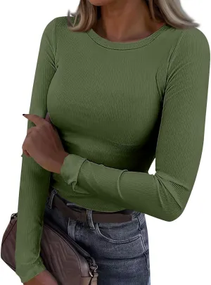 DINEVE Sweater for Women Long Sleeve Ribbed Crewneck Sweatshirt Lightweight Casual Tunic Shirts Winter Warm Pullover Tops