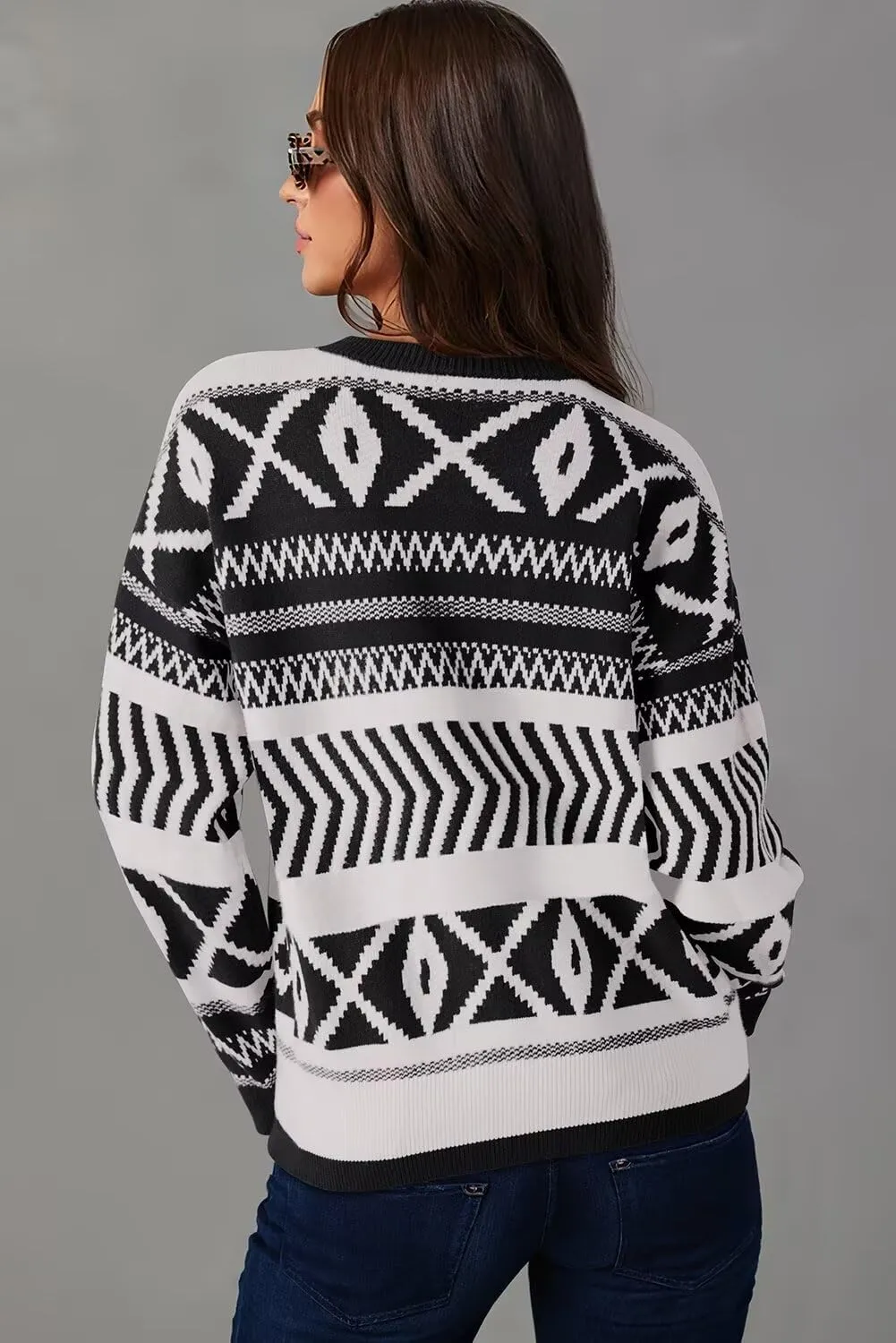 Dokotoo Womens Sweaters Casual Lightweight Round Neck Colorblock Striped Sweaters Long Sleeve Abstract Pullover Jumper Tops